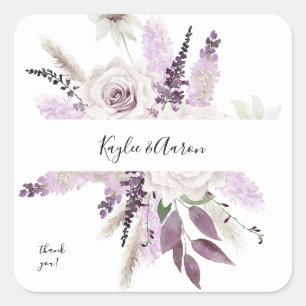 Sticker Carré Merci floral violet lavande