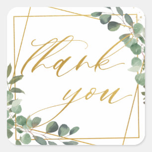 Sticker Carré Merci géométrique Mariage Eucalyptus