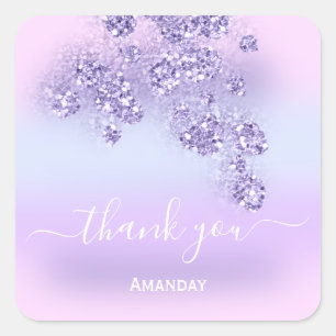 Sticker Carré Merci Glitter Mariage Douzième Rose Violet Été