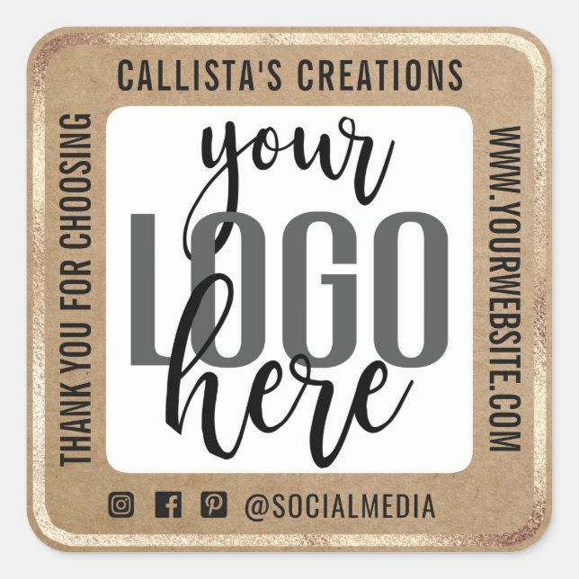 Sticker Carré Merci Gold Bordure Kraft papier logo d'entreprise (Devant)