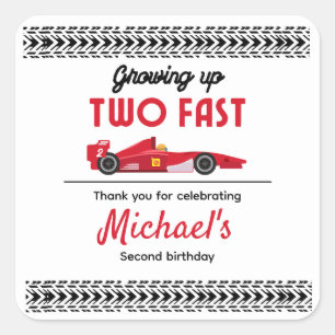 Sticker Carré Merci Grossissant deux Fast Red Race Car Boy 2e