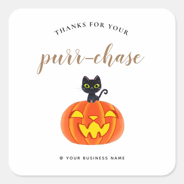 Sticker Carré merci halloween drôle chatte jeu de chats Petite e (Devant)