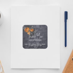 Sticker Carré Merci Halloween Mariage Rose Orange