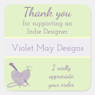 Sticker Carré Merci Indie Designer - Tricot de coeur Fil
