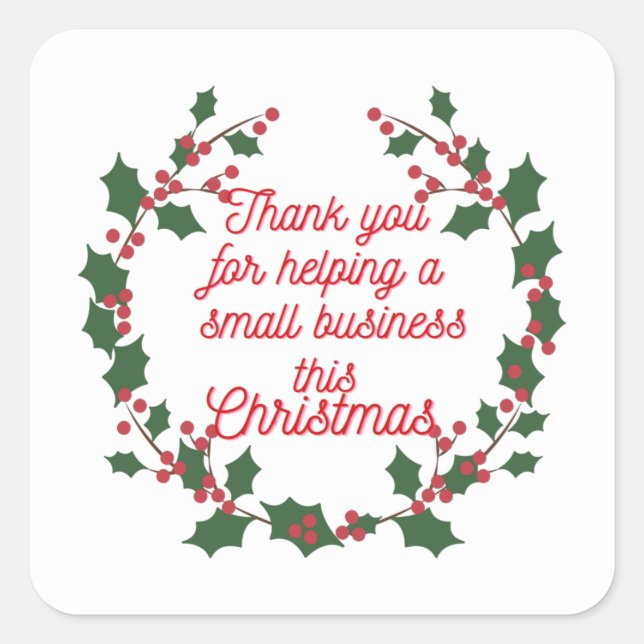 Sticker Carré Merci Joyeux Noël artisanal Petite entreprise (Devant)