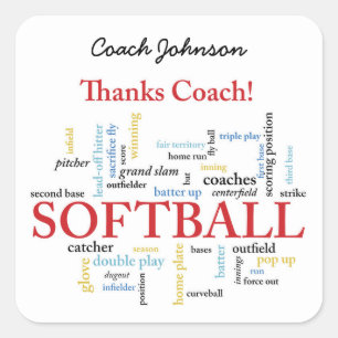 Sticker Carré Merci Les Mots De L'Entraîneur Softball Du Groupe