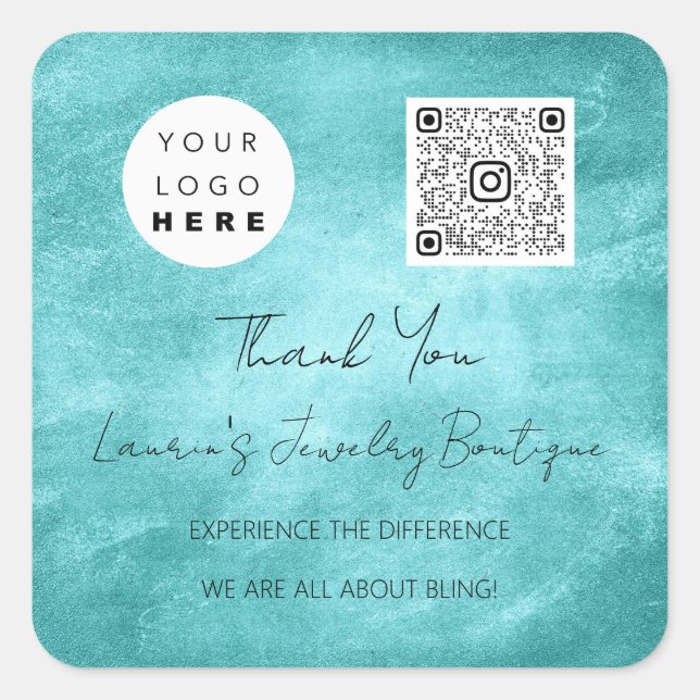 Sticker Carré Merci Logo QrCode Online Shop Eau Verte (Devant)