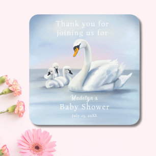 Sticker Carré Merci Maman Cygne Avec Bébés Baby Shower