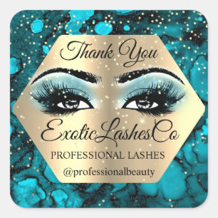 Sticker Carré Merci maquillage Artiste Gold LASHES Or bleu