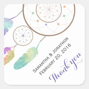 Sticker Carré Merci Mariage Boho Dreamcatcher