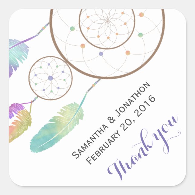 Sticker Carré Merci Mariage Boho Dreamcatcher (Devant)