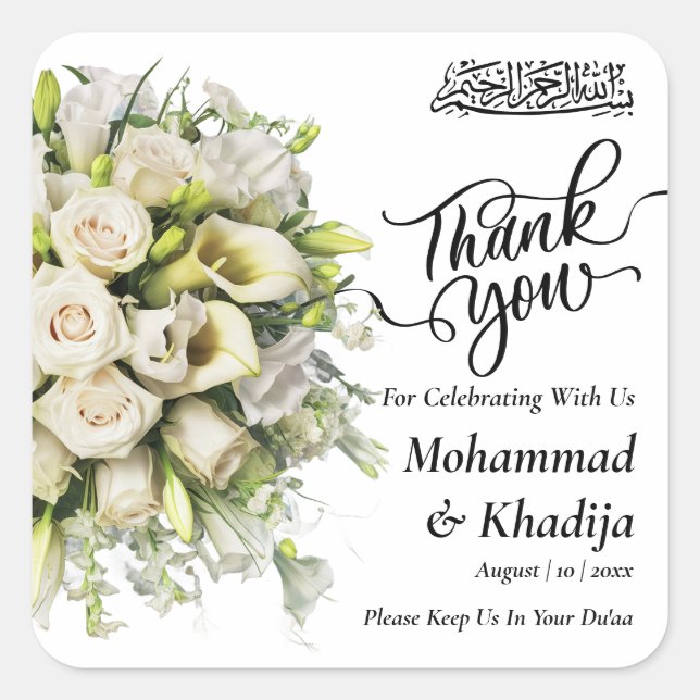 Sticker Carré Merci Mariage Bouquet Flower Nikah Walima (Devant)