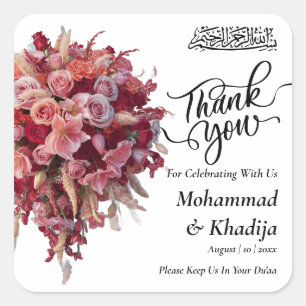 Sticker Carré Merci Mariage Bouquet Flower Nikah Walima