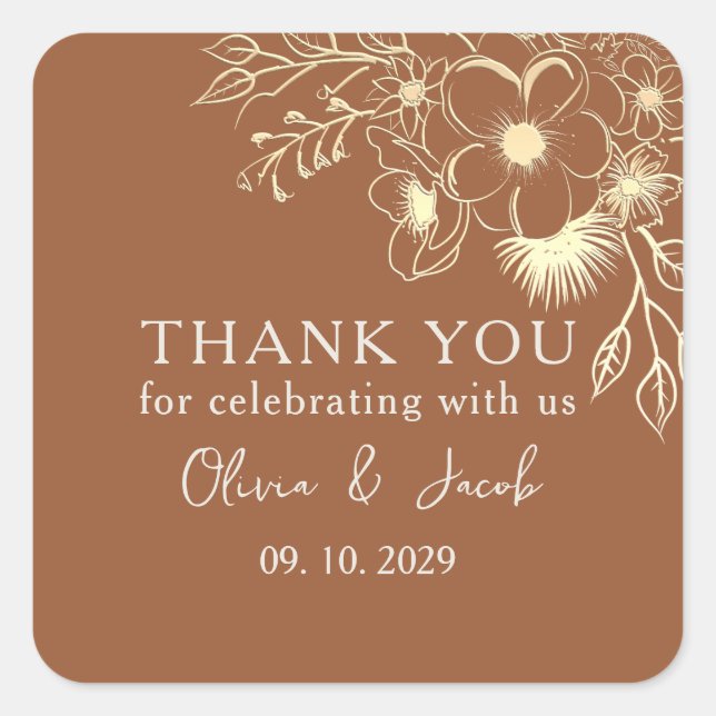 Sticker Carré Merci Mariage en terre cuite (Devant)
