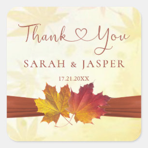 Sticker Carré Merci Mariage feuille
