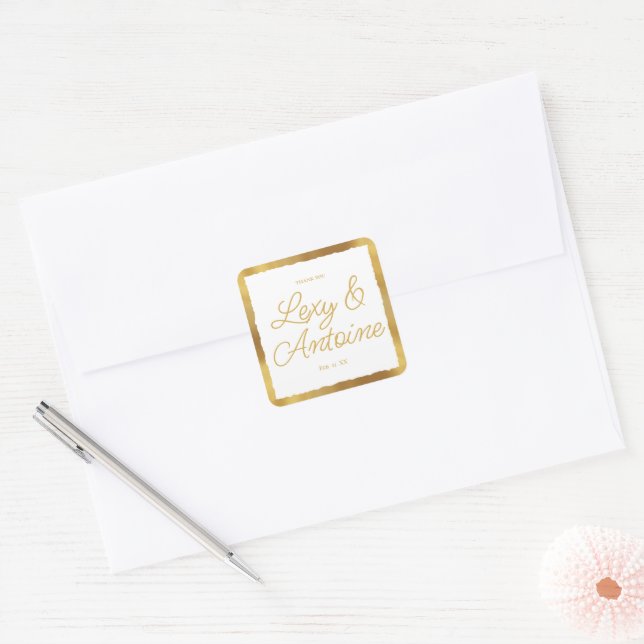 Sticker Carré Merci Mariage Gold Edge de luxe (Enveloppe)