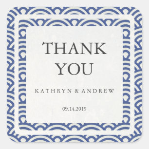 Sticker Carré Merci Mariage japonais Seigaiha/texte personnalisé