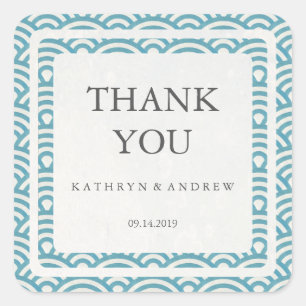 Sticker Carré Merci Mariage japonais Seigaiha/texte personnalisé