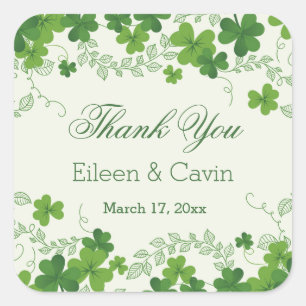 Sticker Carré Merci Mariage shamrock irlandais