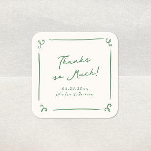Sticker Carré Merci Mariage vert à main lunaire tiré