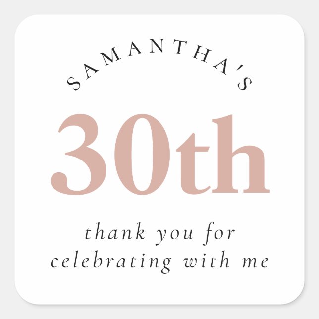 Sticker Carré Merci moderne Blush Pink 30e anniversaire (Devant)