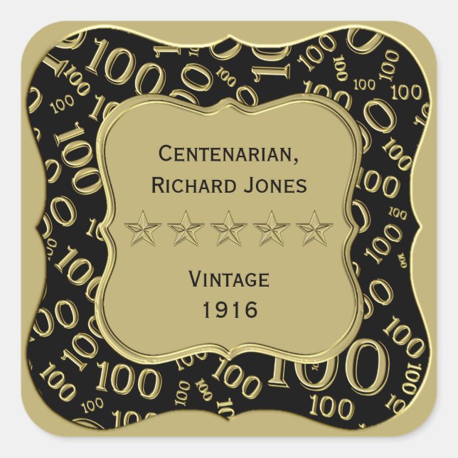 Sticker Carré Merci : Motif 100e numéro Gold/Black Bracket (Devant)
