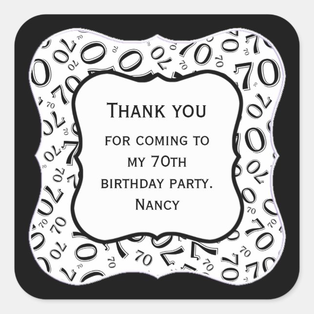 Sticker Carré Merci : Noir/Blanc 70 Nombre Motif - Support (Devant)