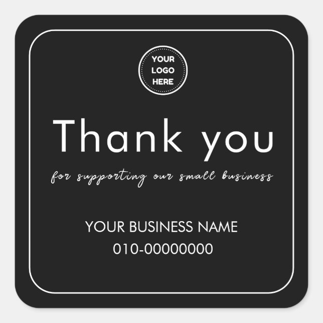 Sticker Carré Merci noir pour soutenir notre petite entreprise (Devant)