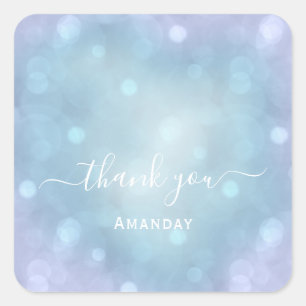 Sticker Carré Merci Nom Blue Aqua Mariage Pastel Bridal Sweet16