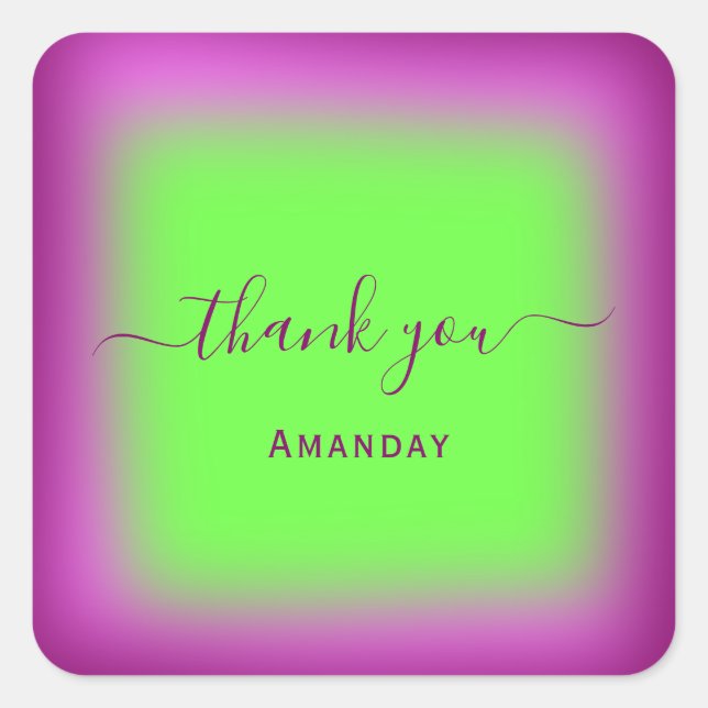 Sticker Carré Merci Nom Fluorescent Vert Baie Sweet16th (Devant)