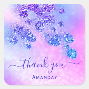 Sticker Carré Merci Nom Holographe Pink Bride Royal Blue Cobalt