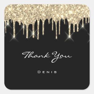 Sticker Carré Merci Nom Mariage Black Champaign Drivers