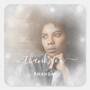 Sticker Carré Merci Nom Photo Gris Mariage Sweet16 