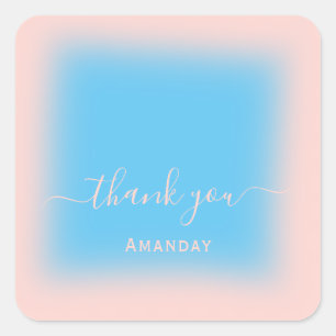 Sticker Carré Merci Nom Rose Océan Pastel Mariage Douzième
