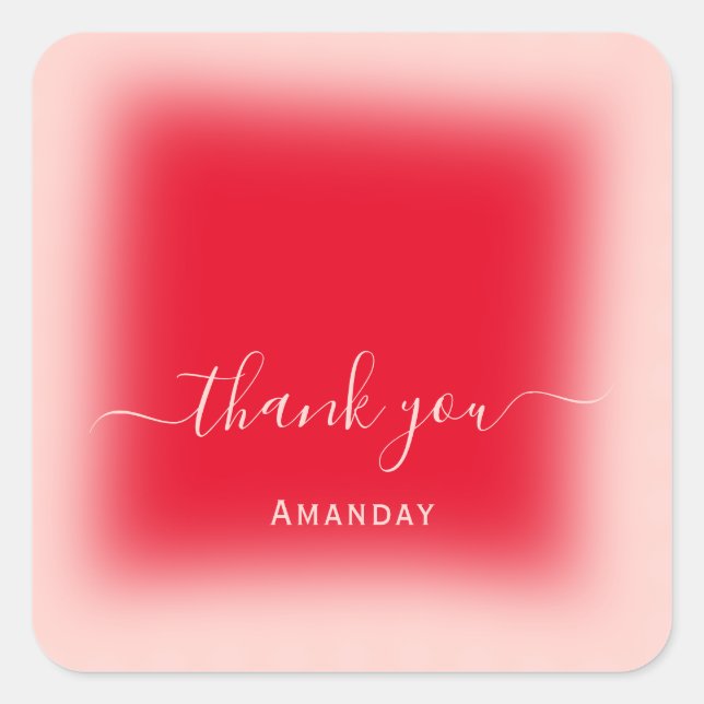 Sticker Carré Merci Nom Rouge Rose  Mariage Sweet16 (Devant)