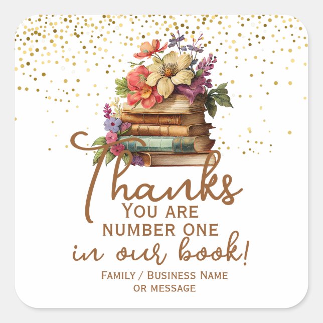 Sticker Carré Merci numéro un dans notre livre (Devant)