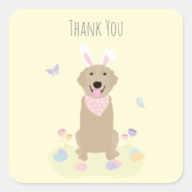 Sticker Carré Merci Pâques Bunny Golden Retriever (Devant)