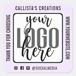 Sticker Carré Merci Pastel Purple Black Border Logo d'affaires