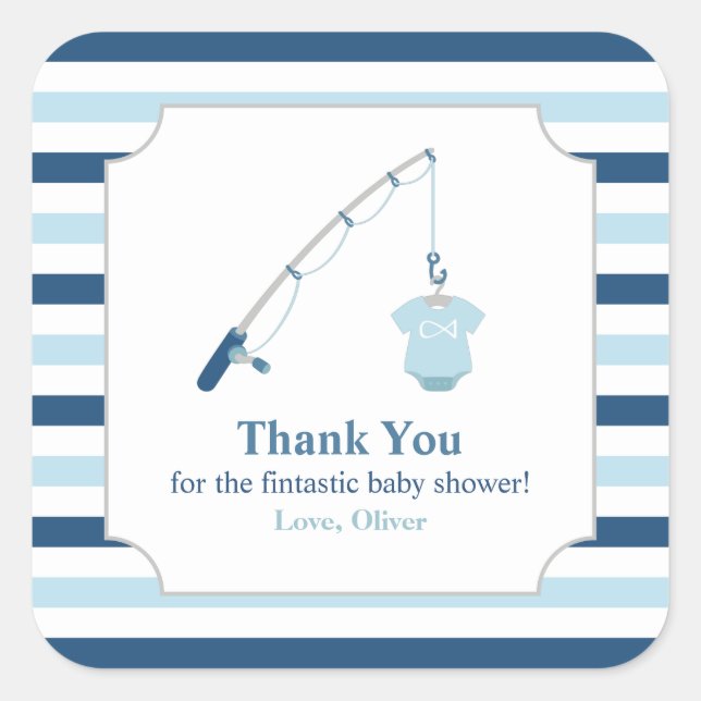 Sticker Carré Merci Pêche Baby shower à thème (Devant)