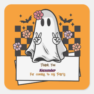 Sticker Carré Merci personnalisé mignon Fantôme d'Halloween