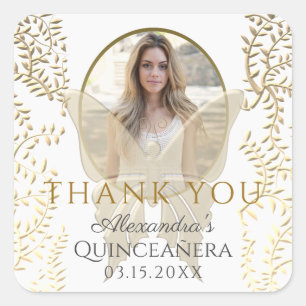 Sticker Carré Merci, photo Quinceanera Gold