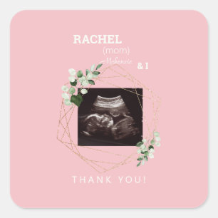 Sticker Carré Merci photo rose blanc Ultrasound