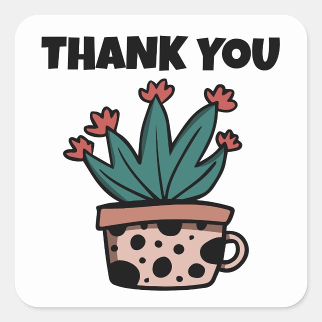Sticker Carré Merci Plante de Cactus Cartoon (Devant)