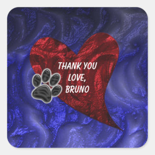 Sticker Carré Merci pour animaux domestiques Coeur brut Apprécia