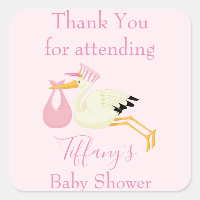 Sticker Carré Merci pour assister à baby shower Stork Pink (Devant)