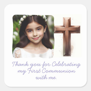 Sticker Carré Merci pour célébrer ma 1ère communion avec moi