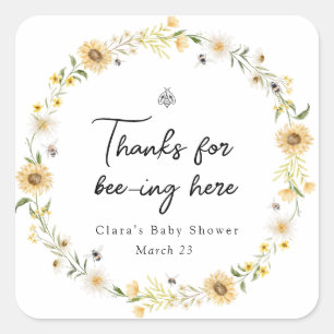 Sticker Carré Merci pour le Baby shower Bee-ing Here