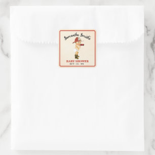 Sticker Carré Merci pour le Baby shower de pompier bébé à venir