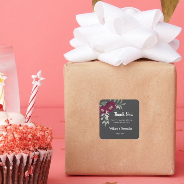 Sticker Carré Merci pour le futur Mariage Floral Marsala (Fête)