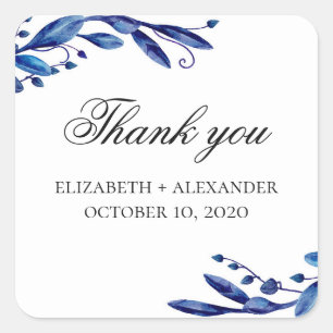 Sticker Carré Merci pour le mariage bleu. Aquarelle florale mari
